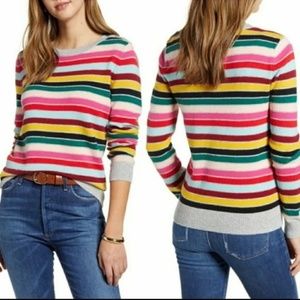 1901 Women's Holiday Striped Sweater in Grey Heather Multi Color Size XXL